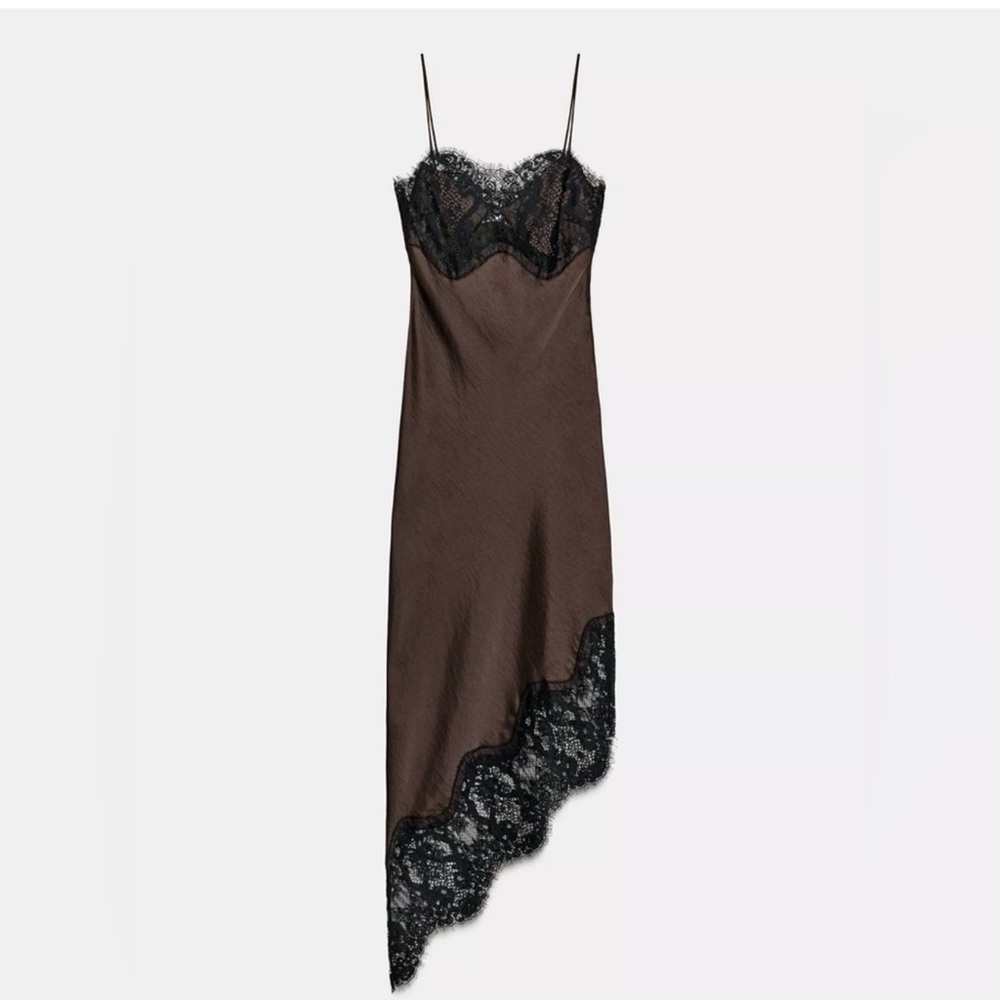 Zara Asymmetric Satin Dress with lace - Picture 8 of 10
